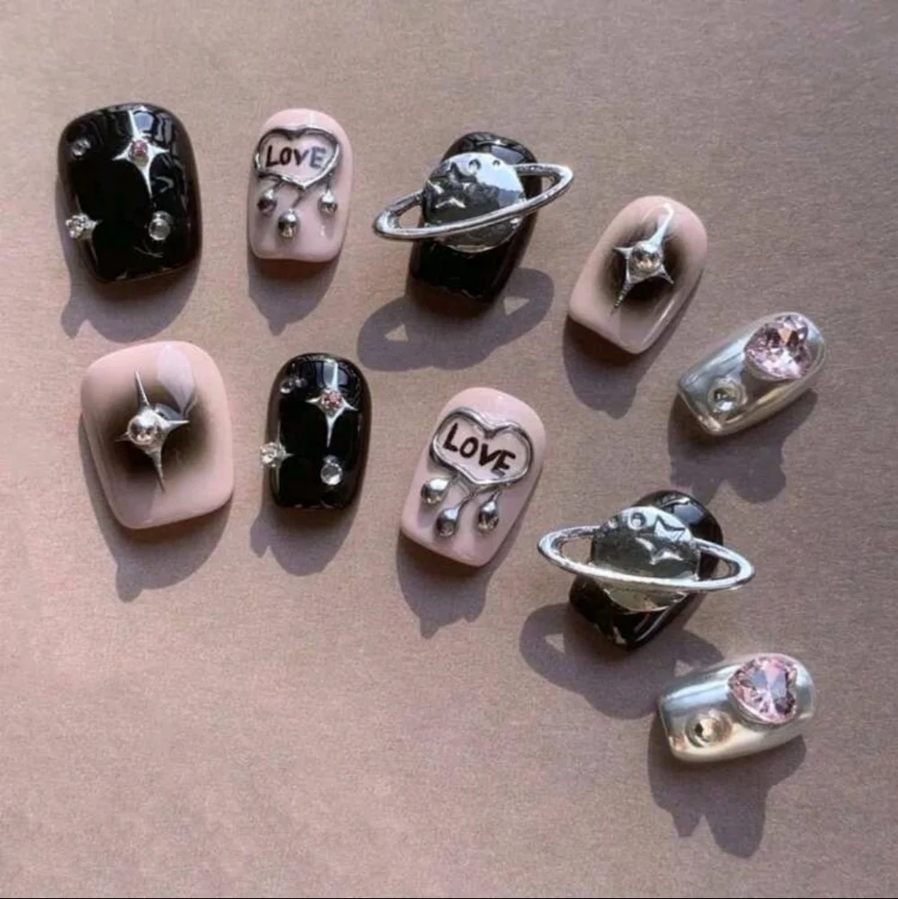 2/$16 3D Hearts Rhinestone Planet  Press On Nails